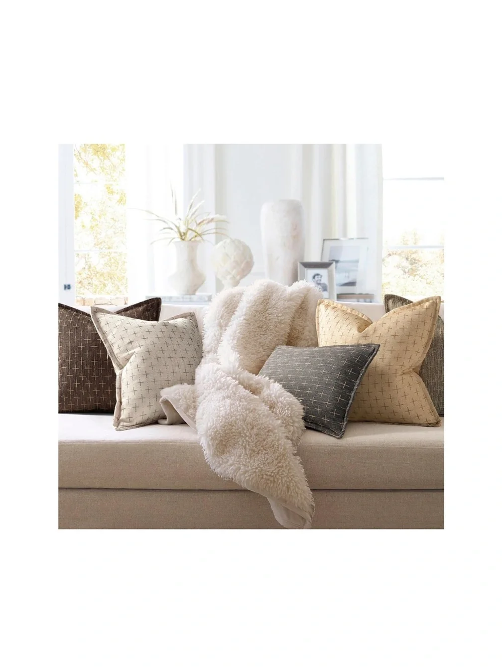 Farmhouse Rustic Boho Pillow Covers Large Square 26x26” (2-Pack) BEIGE